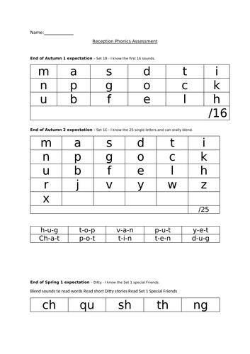 Reception Phonics Assessment/ Tracker - Read Write Inc