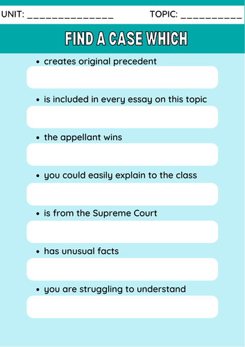 A-Level Law: Find a Case Which... Activity