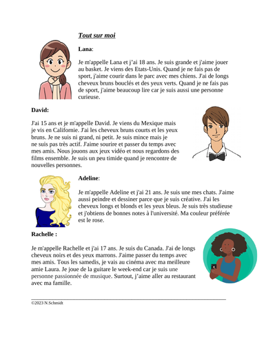 Tout sur moi Lecture: All About Me French Descriptions Reading