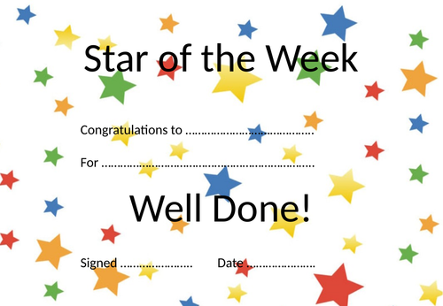 Star of the Week Certificates