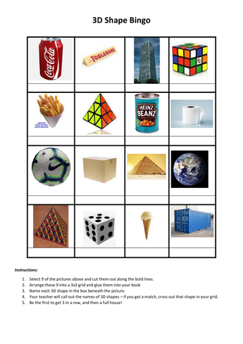 3D Shapes Bingo