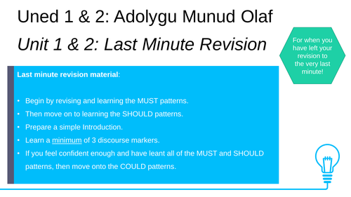 Last Minute Mini Revision Book - Unit 1 and 2 ( Welsh Second Language - Cymraeg Ail Iaith )