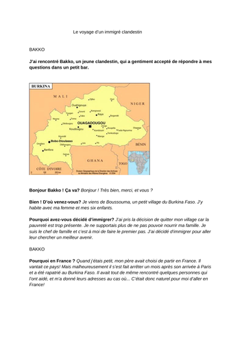 Topic of social issues - l'immigration GCSE/ AS