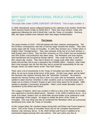 Revision Note on Paper 2 IGCSE...Why International Peace Collapsed  and Cold War  Case Studies