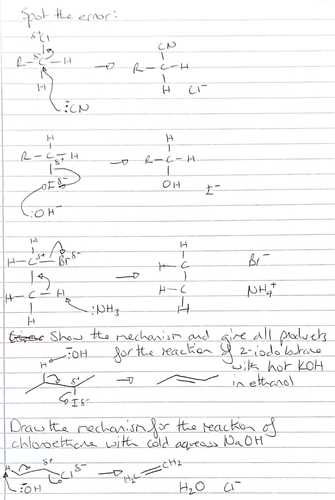 AS Chemistry AQA mechanisms spot the error