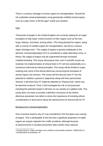 LAW AND MEDICAL ETHICS - ORGAN DONATION ESSAY (GRADE 75 - 1st Class)