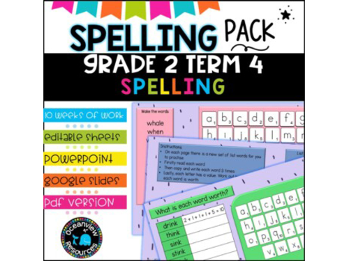 Spelling Pack for Term 4 Grade 2 - Suitable for Distance Learning
