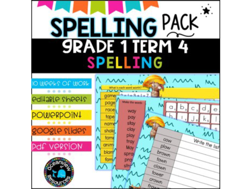 Spelling Pack for Term 4 Grade 1 - Suitable for Distance Learning