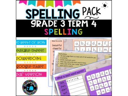 Spelling Pack for Term 4 Grade 3 - Suitable for Distance Learning