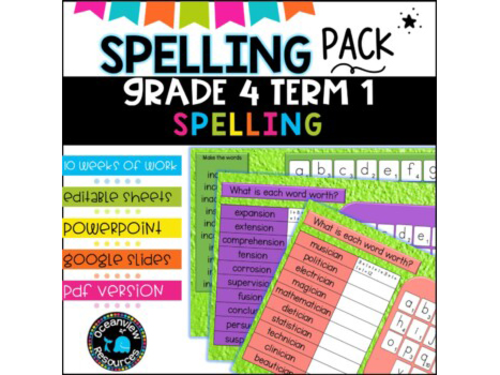 Spelling Pack for Term 1 Grade 4 - Suitable for Distance Learning