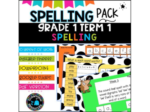 Spelling Pack for Term 1 Grade 1 - Suitable for Distance Learning