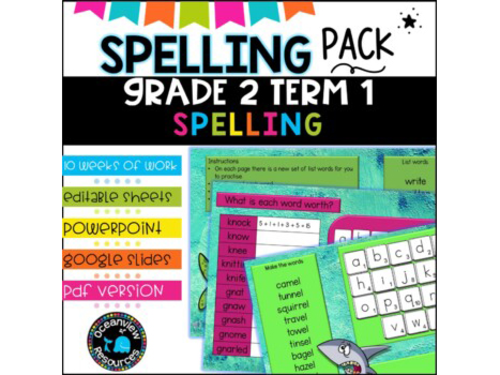 Spelling Pack for Term 1 Grade 2 - Suitable for Distance Learning