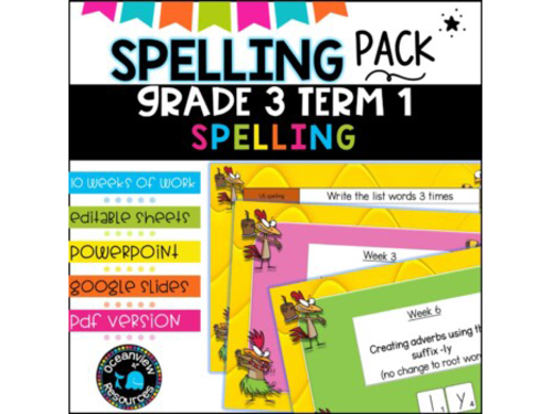 Spelling Pack for Term 1 Grade 3 - Suitable for Distance Learning