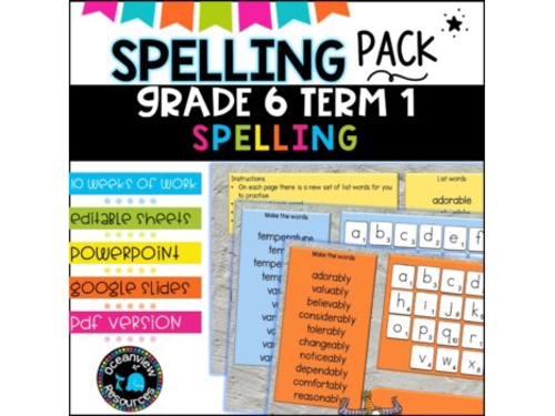 Spelling Pack for Term 1 Grade 6 - Suitable for Distance Learning