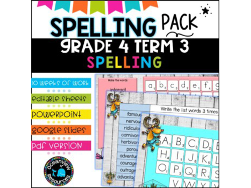Spelling Pack for Term 3 Grade 4-Suitable for Distance Learning
