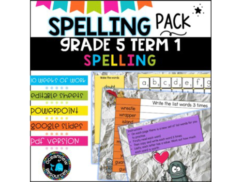 Spelling Pack for Term 1 Grade 5 - Suitable for Distance Learning