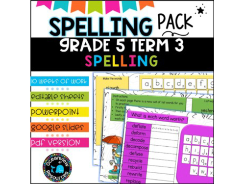 Spelling Pack for Term 3 Grade 5-Suitable for Distance Learning