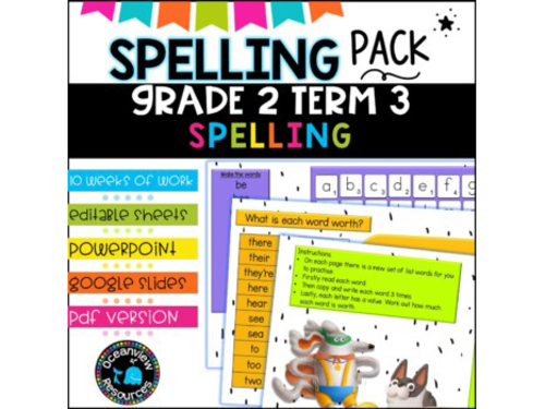 Spelling Pack for Term 3 Grade 2 - Suitable for Distance Learning