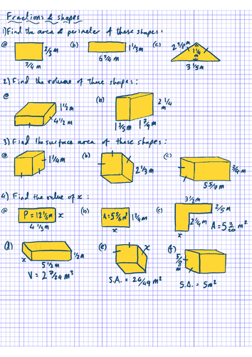 Mixed number and perimeter, area, and volume