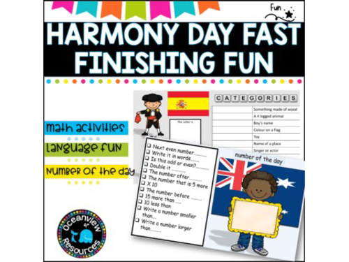 Number and Readying - Harmony Day version  Independent work packet