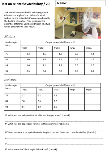 AQA Science - worksheet on scientific vocabulary