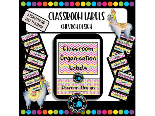 Classroom Labels - Chevron Design with black border- Back to School