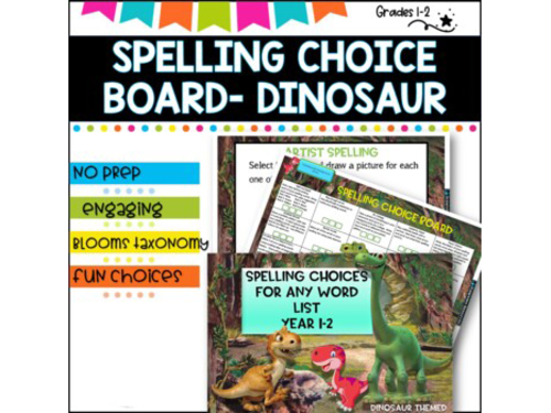 Spelling Choice board Grades 1-2-Dinosaur Theme