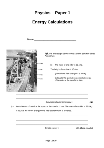 Gcse Energy Calculations Booklet Teaching Resources 8132