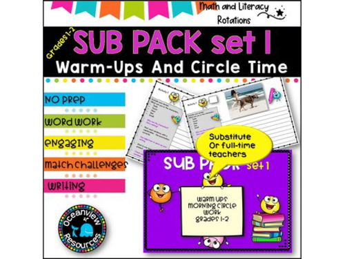 Emergency SUB PACK/PLANS- NO PREP -Literacy and Number -Grades 1-2  SET 1