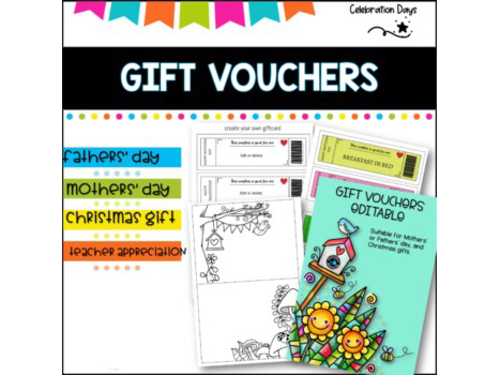 GIFT VOUCHER cards for Mother, Fathers' day or Christmas