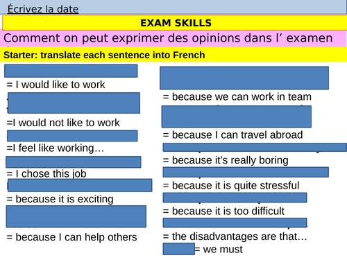 Y 11 Exam skills 1 -writing-  Giving and justifying opinions