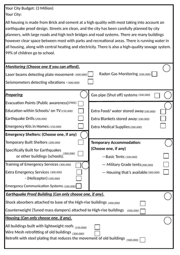 Hazard Mitigation Decision making exersize