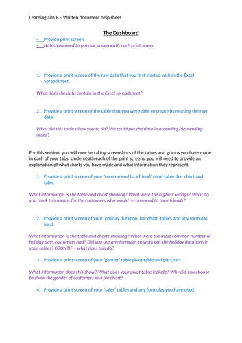 BTEC Tech Award Digital Technology Level 1/2: Component 2 Learning Aim B Help Sheet