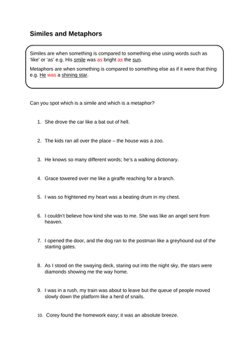 Similes & Metaphors Worksheet