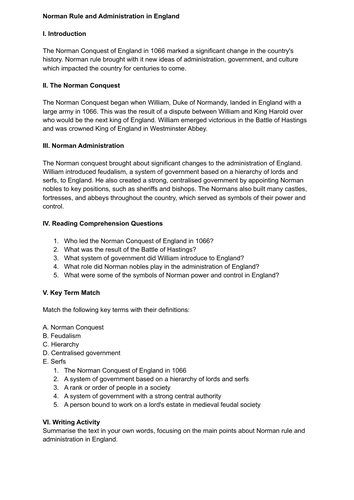 Norman Rule and Administration in England GCSE History | Teaching Resources