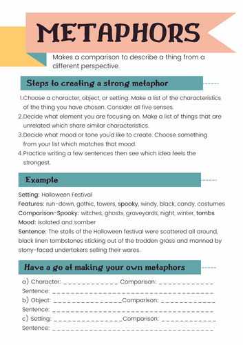 Metaphors Worksheet