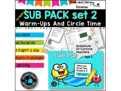 Emergency SUB PACK/PLANS- NO PREP -Literacy and Number -Grades 3-4 SET 2