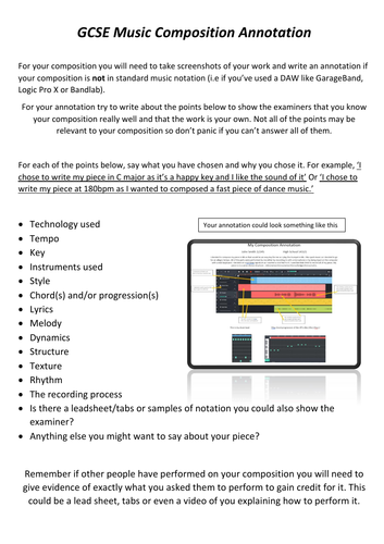 GCSE Music Composition Annotation Help Sheet