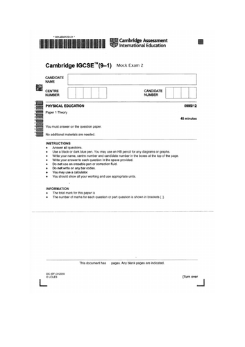 IGCSE PE End of Unit Tests and mock Exams