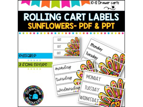 10 Drawer Rolling Cart Labels | BRIGHT SUNFLOWER DESIGN I Teacher Trolley