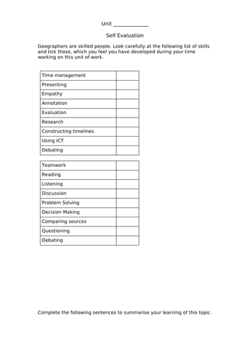 Self Assessment - end of Topic