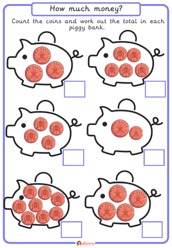 How Much Money in Pence in my Piggybank Differentiated Worksheets