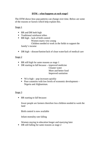 Demographic Transition Model summary notes