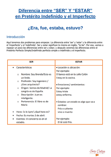 Spanish “ser” Y “estar” En Pretérito Indefinido Y El Imperfecto