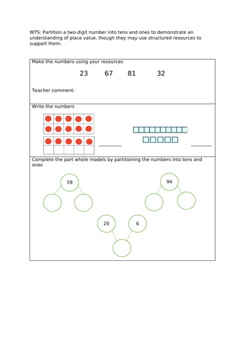Year 2 WTS: Partition a two digit number EXTRA EVIDENCE | Teaching ...