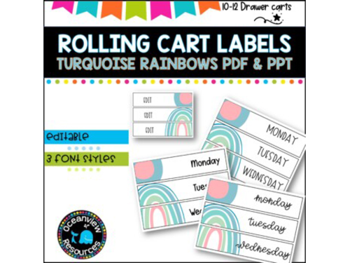 10 Drawer Rolling Cart Labels | TURQUOISE RAINBOWS DESIGN I Teacher Trolley