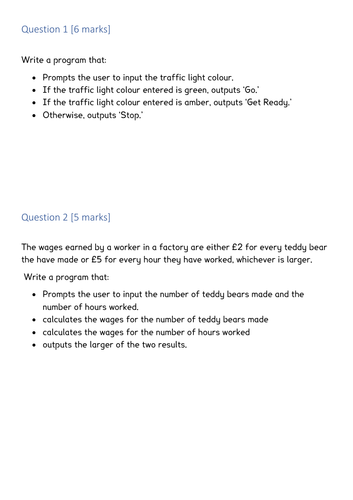 GCSE COMPUTER SCIENCE PROGRAMMING EXAM QUESTIONS WITH MS