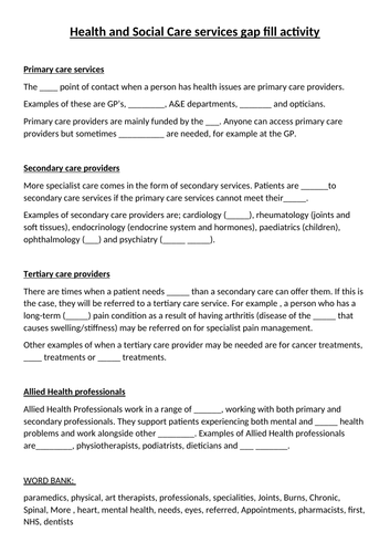 Health and social care services gap fill