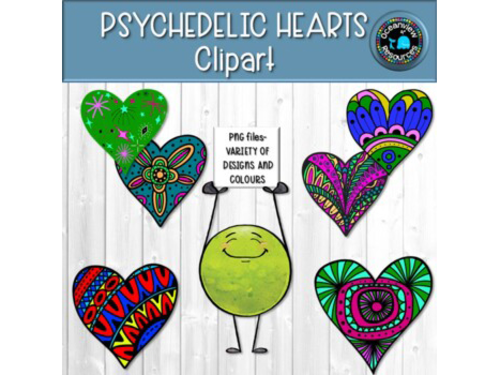 Psychedlic Design Hearts - Clipart
