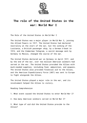 The role of the United States in the war: World War I